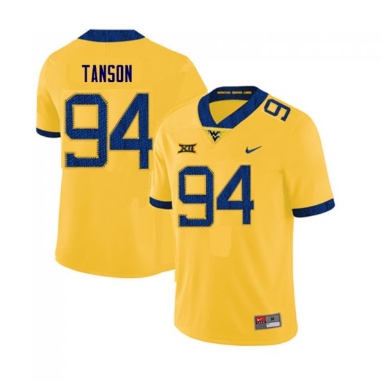 Men's West Virginia Mountaineers NCAA #94 Russell Tanson Yellow Authentic Nike Stitched College Football Jersey OY15S87FY